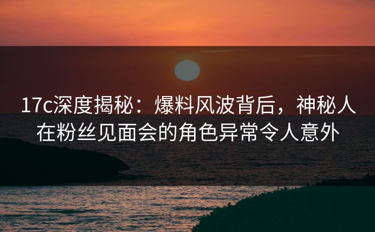 17c深度揭秘：爆料风波背后，神秘人在粉丝见面会的角色异常令人意外