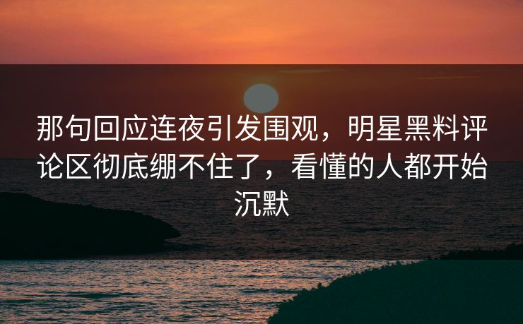 那句回应连夜引发围观,明星黑料评论区彻底绷不住了,看懂的人都开始沉默 那句回应连夜引发围观,明星黑料评论区彻底绷不住了,看懂的人都开始沉默